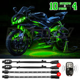 XK Glow Strips Single Color XKGLOW LED Accent Light Motorcycle Kit Green - 10xPod + 4x8In