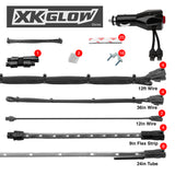 XK Glow Single Color XKGLOW UnderglowLED Accent Light Car/Truck Kit Blue - 8x24In Tube + 4x8In Strip