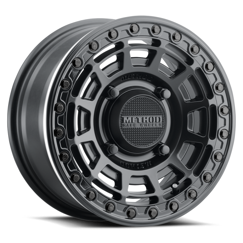 Method MR415 Beadlock 15x7 / 5+2/38mm Offset / 4x136 / 106mm CB Matte Black Wheel - Gloss Black Ring