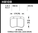 Hawk AP Racing/FF 2000 14mm DTC-60 Rear Race Brake Pads