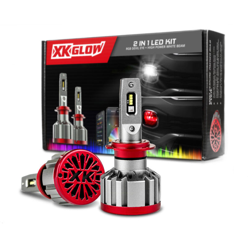 XK Glow RGB 2In1 LED Headlight Bulb Million Color XKCHROME App RGB/LED Headlight Kit - 1x H4