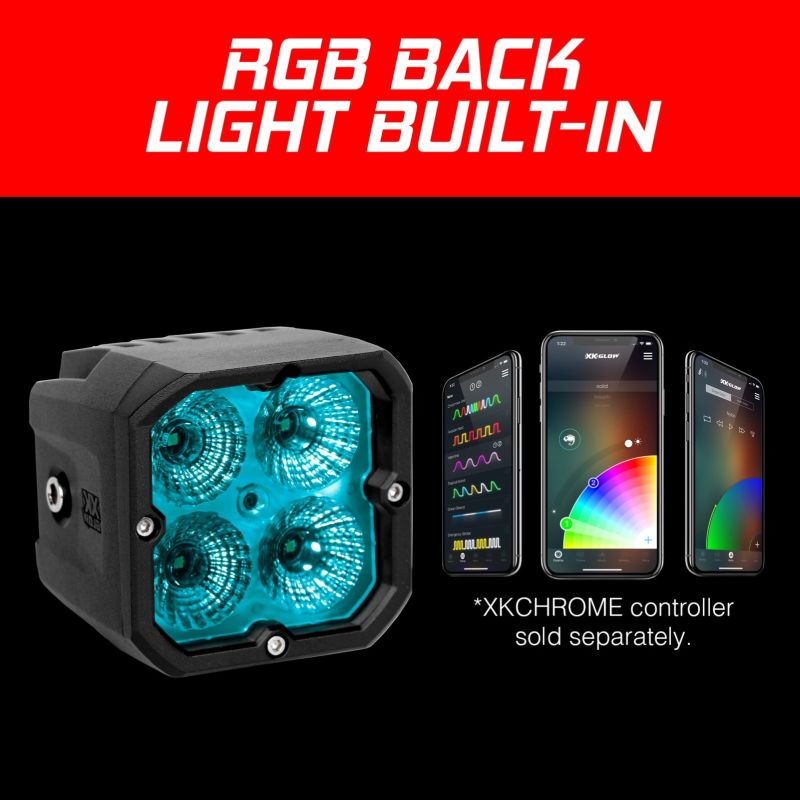 XK Glow XKchrome 20w LED Cube Light w/ RGB Accent Light - Driving Beam