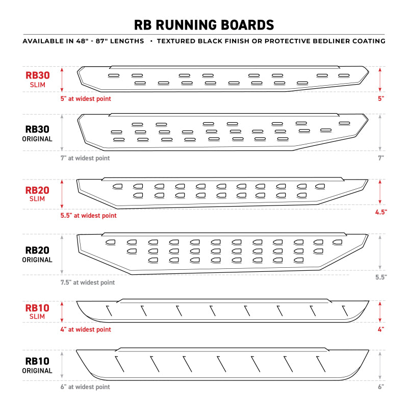 Go Rhino RB10 Slim Running Boards - Universal 80in. - Bedliner Coating