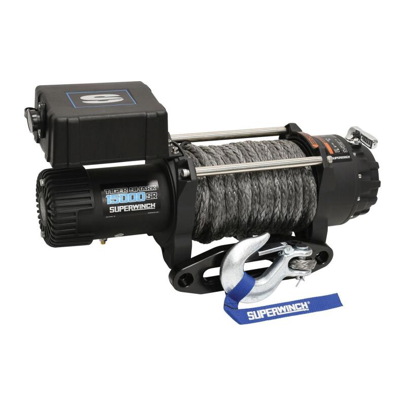 Superwinch 15000 LBS 12V DC 15/32in x 78ft Synthetic Rope Tiger Shark 15000SR Winch