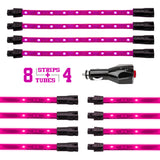 XK Glow Strip Single Color Underglow LED Accent Light Car/Truck Kit Pink - 8x24In Tube Car + 4x8In