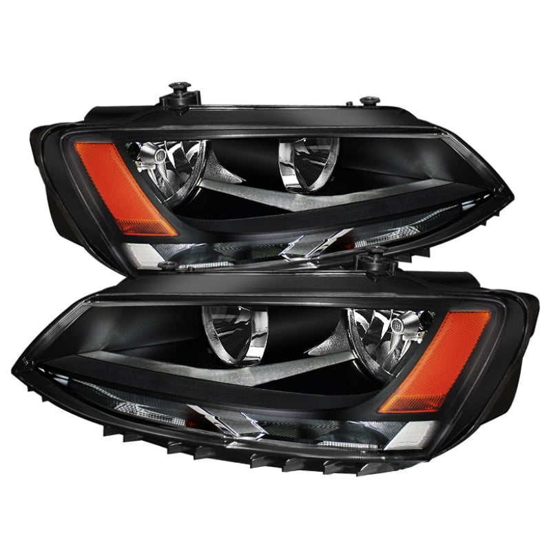 Xtune Volkswagen Jetta 11-14 Amber Crystal Headlights Black HD-JH-VJ11-AM-BK