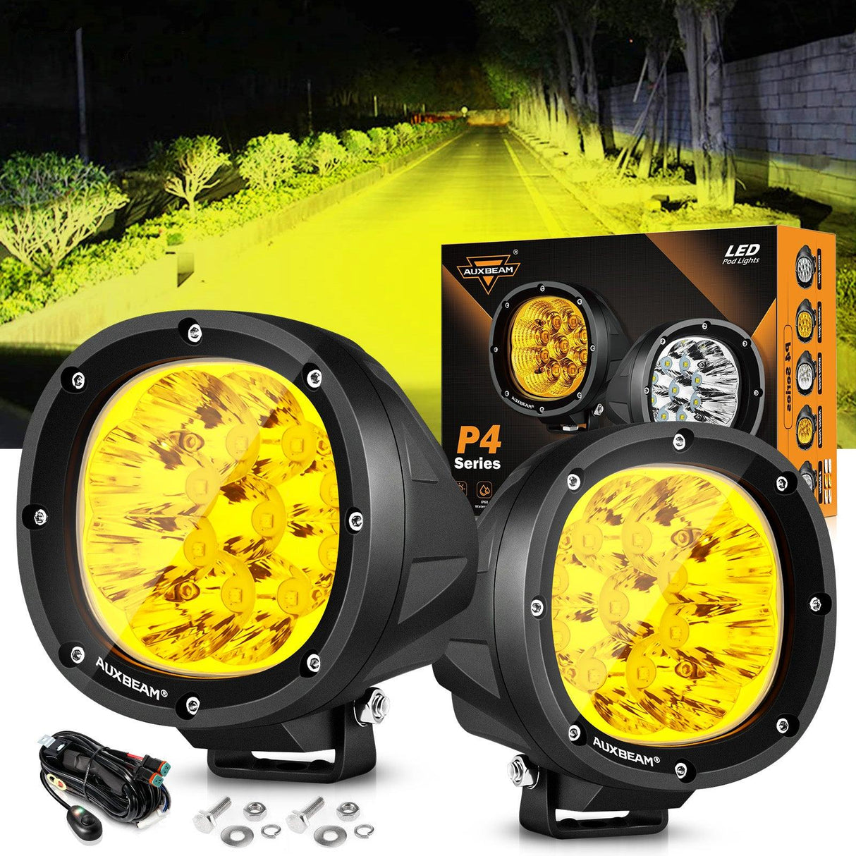 P4 Series | 4 Inch 90W Round LED Driving Lights Spot Amber Pod Lights