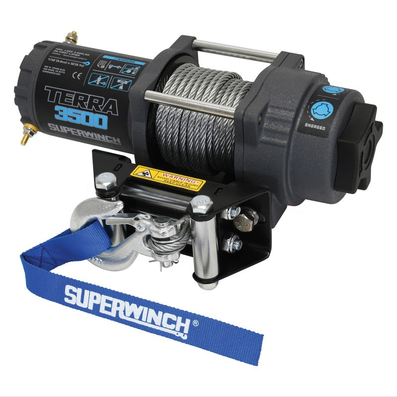 Superwinch 3500 LBS 12V DC 7/32 in x 32 ft Steel Rope Terra 3500 Winch - Gray Wrinkle