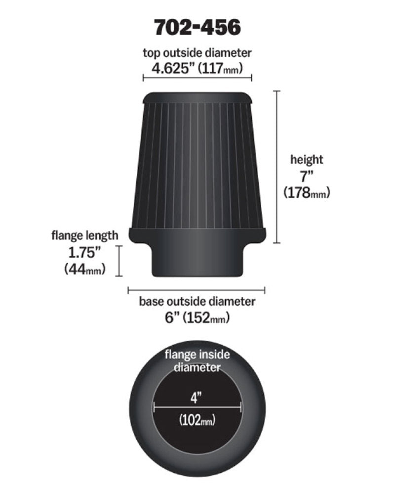 Airaid Universal Air Filter - Cone 4 x 7 x 4 5/8 x 6