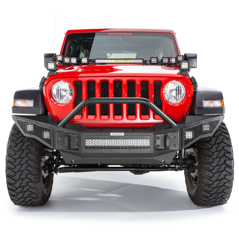 Go Rhino 07-20 Jeep Wrangler JL/JLU/JK/JKU/Gladiator JT Rockline Full Width Bumper w/ Overrider