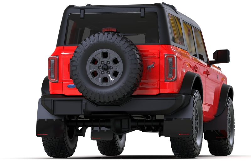 Rally Armor 21-24 Ford Bronco (Steel Bmpr + RB - NO Rptr/Sprt) Blk Mud Flap w/Cy Orange Logo