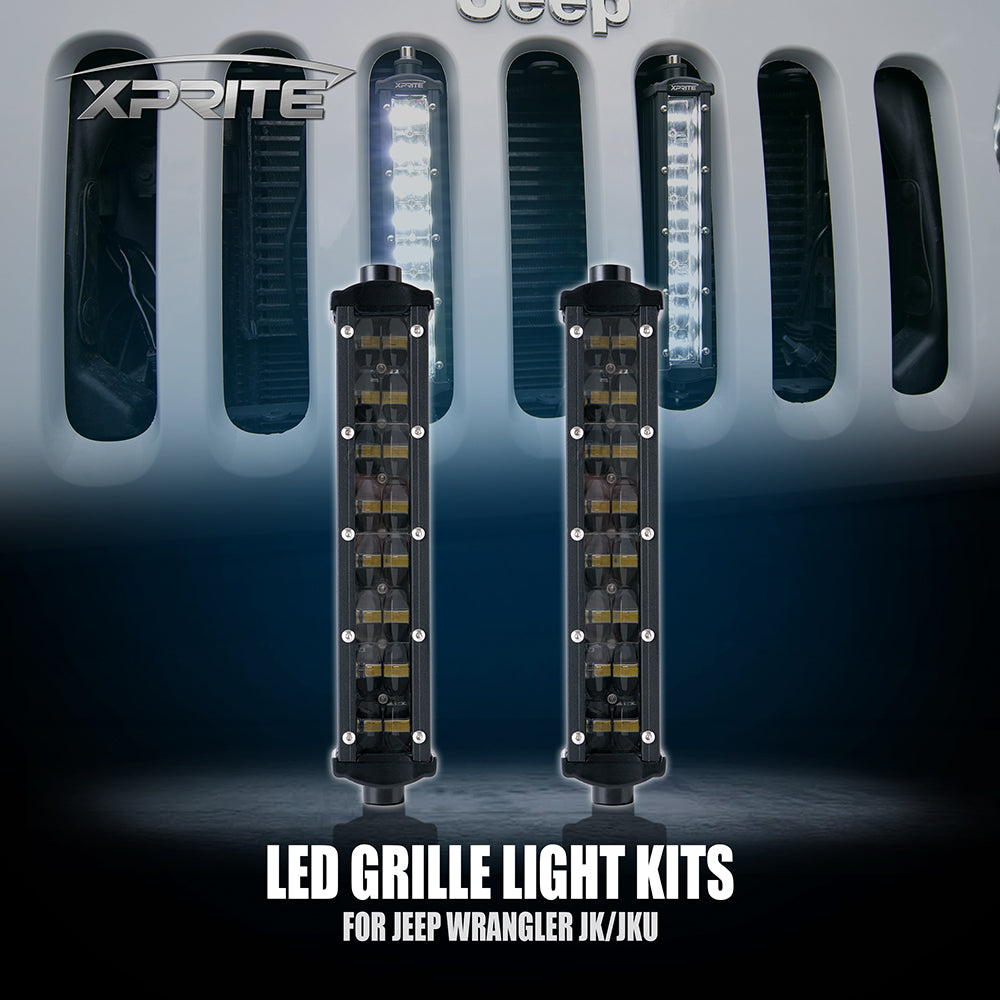 Xprite 8" Double Row Philips LED Grille Light Kit for 2007-2018 Jeep Wrangler JK