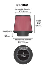 K&N Round Tapered Universal Air Filter 6 inch Flange 7 1/2 inch Base 5 inch Top 7 1/2 inch Height