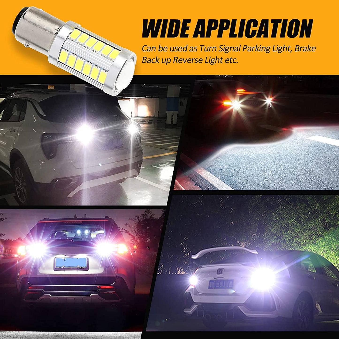 1157 BAY15D LED  Backup Reverse/Turn Signal/Brake Tail/Side Marker Light Bulbs 20W 4000LM 6500K White 33LED Series | 2 Bulbs