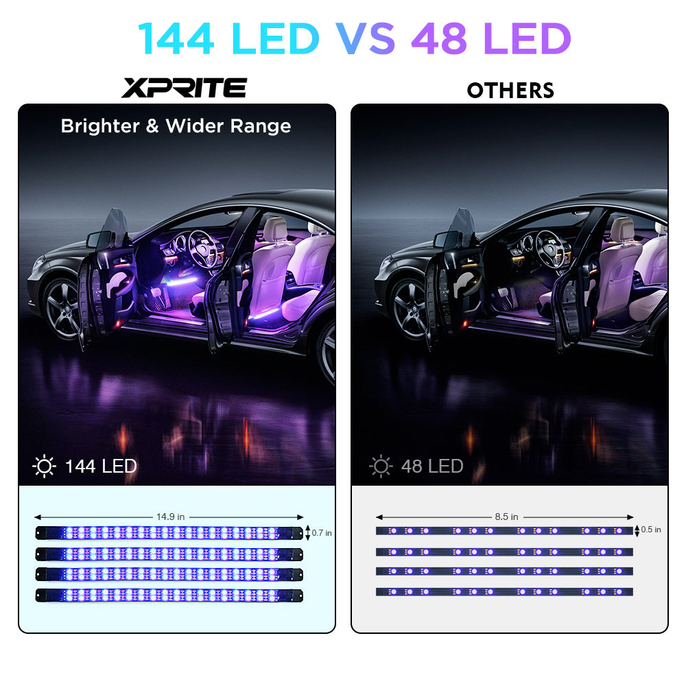 Xprite 4PC Celestial Series Double Row RGB LED Interior Car Light Set - Bluetooth and Remote Control