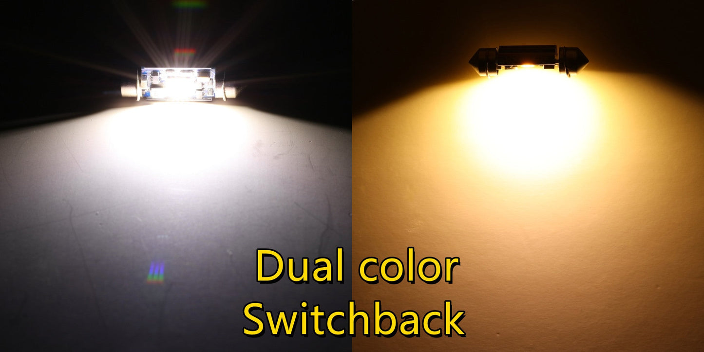 🆕(2pcs/set) Dual Color Switchback 31MM DE3175 DE3021 DE3022 1.22" 1860CSP 6500K Cool White& 5000K Natural White LED Festoon Canbus For Interior Dome Map License Plate Bulbs