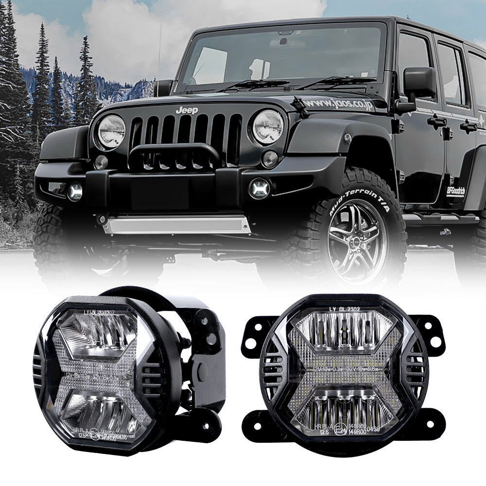 4 Inch LED Fog Lights with White DRL for Jeep Wrangler JK/ Jeep Grand Cherokee/ Dodge