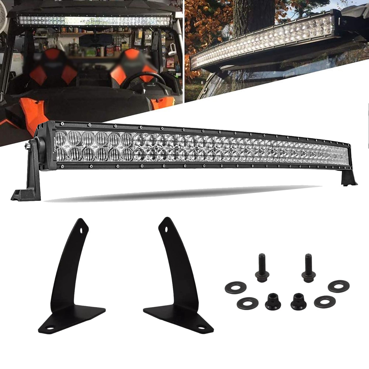 42 Inch 5D Series Curved LED Light Bar & Car Roof Windshield Roll Cage Mounting Bracket Combo for Polaris General 1000 2016 2017 2018
