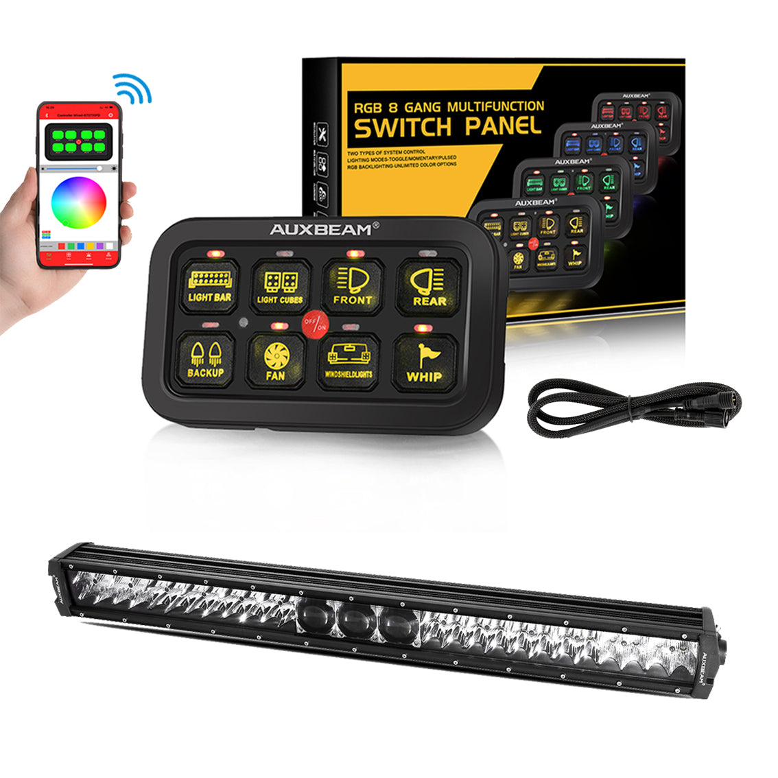 AR-800 RGB Switch Panel with APP+32 Inch 5D-PRO LED Light Bar, Toggle/ Momentary/ Pulsed Mode Supported
