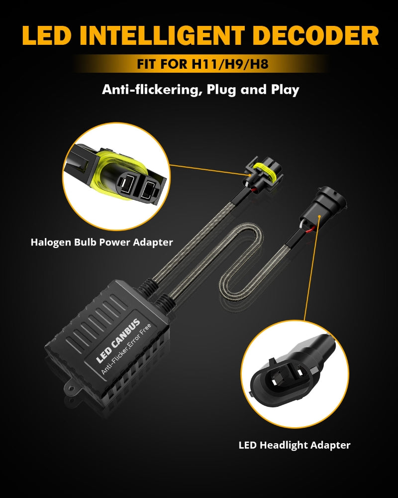 H11/H9/H8 C20-Model Decoder-Pro Enhanced Led Headlight Bulbs Canbus Decoder Harness Resistor Conversion Kit 2pcs/set