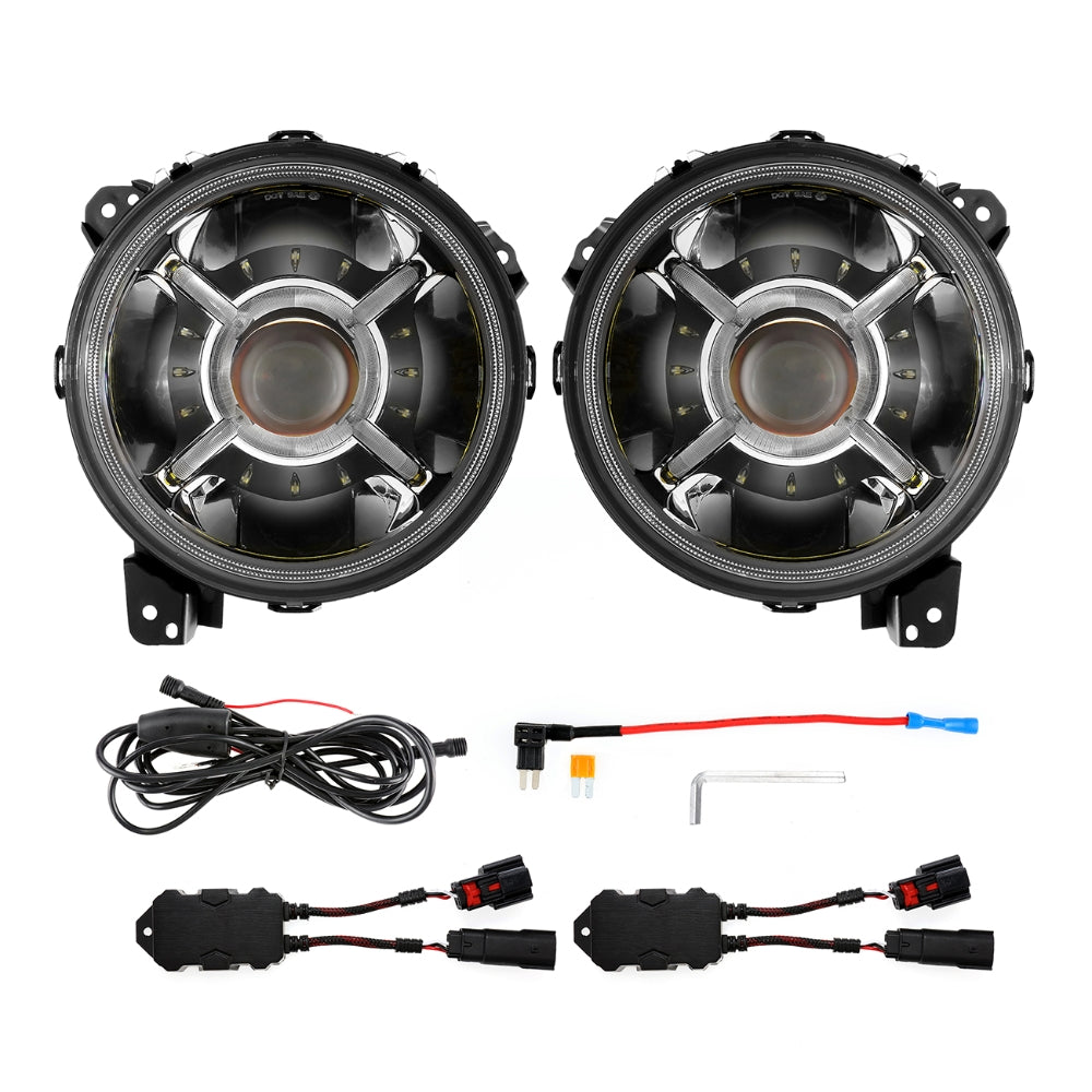 9'' ROUND 100W LED HEADLIGHTS WITH DRL & 4'' 30W LED FOG LIGHTS FOR 2018-2022 JEEP WRANGLER JL