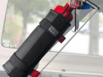 Roll Bar 2.5 LB Fire Extinguisher Holder for padded or non-padded roll Bars Carbon Fiber Vinyl Black HSP Seats